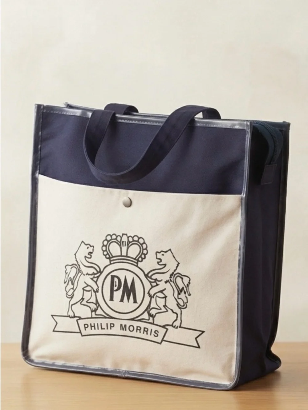 Two-Tone Navy and Cream Canvas Tote